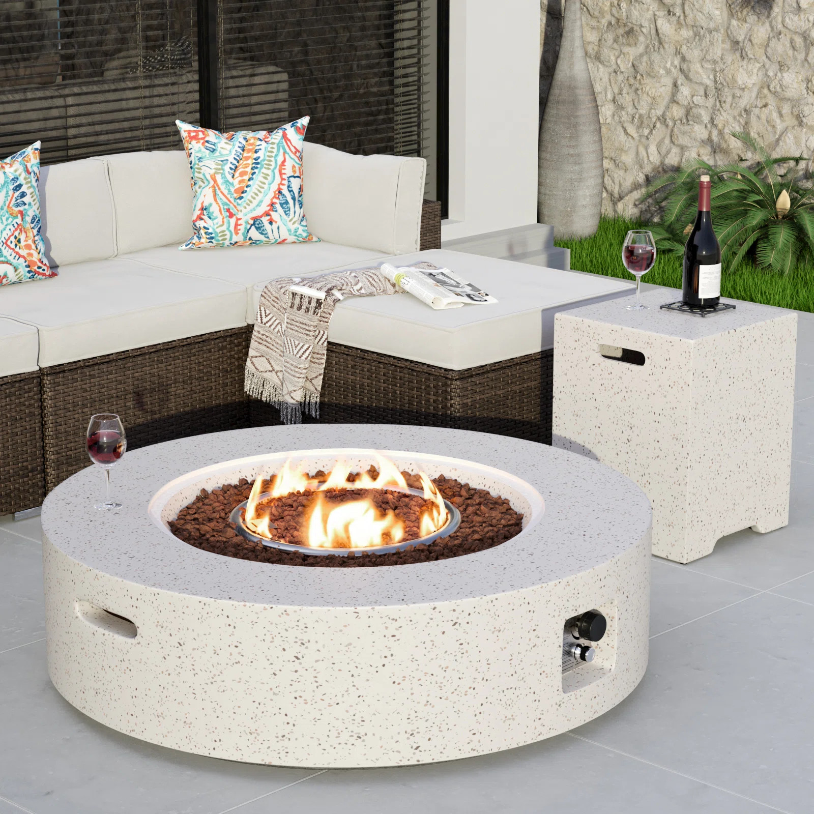 Shade Concrete Propane Outdoor Fire Pit Table | Wayfair North America