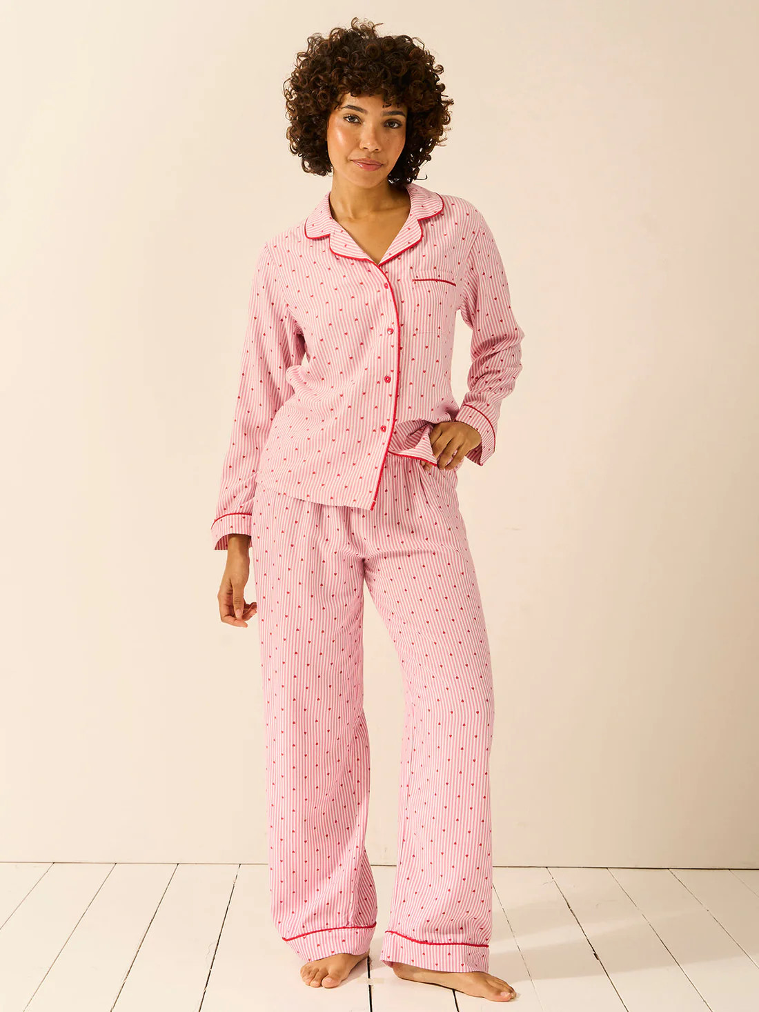 Soft Brushed Woven Pajama Bottoms - Hearts | Ecovero Nightwear | Stripe and Stare