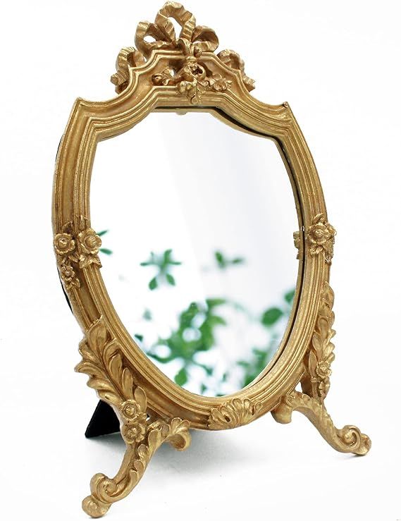 Eaoundm Antique Gold Resin Frame Decorative Wall Mirror Makeup Mirror Tabletop Mirrors, for Bedro... | Amazon (US)
