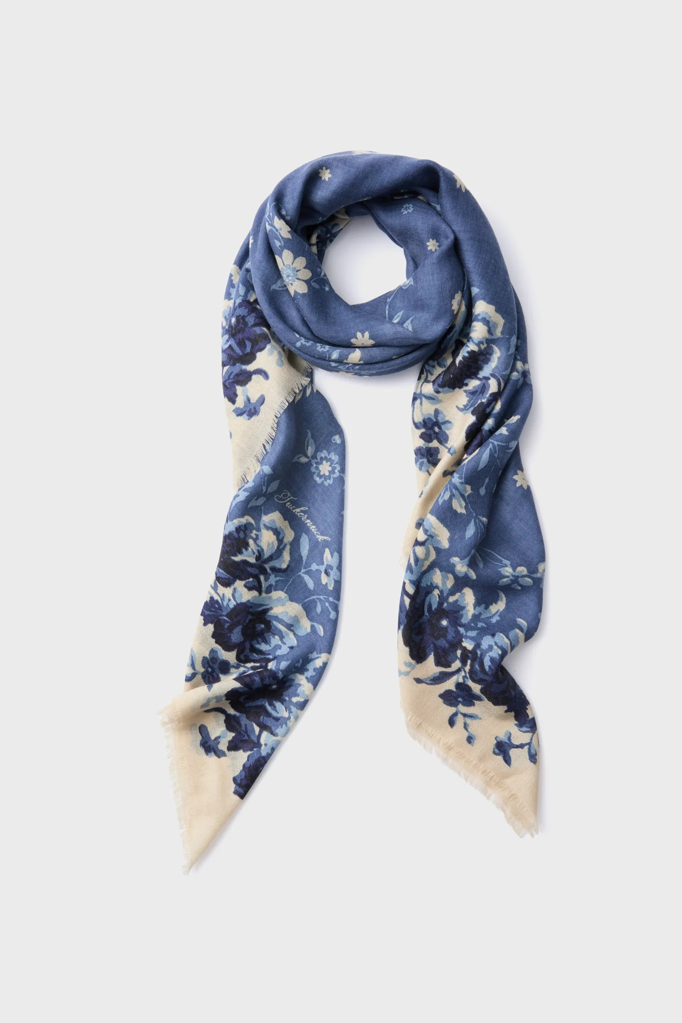 Slate Blue Fading Floral Silk Cashmere Blend Large Scarf | Tuckernuck (US)