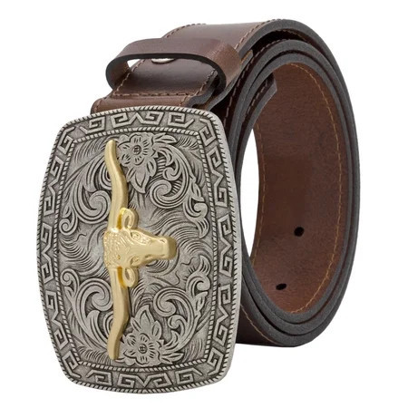 Kacey Lee Men s Leather Belt with Longhorn Buckle | Walmart (US)