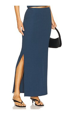 LNA Steph Ribbed Skirt in Dark Denim from Revolve.com | Revolve Clothing (Global)