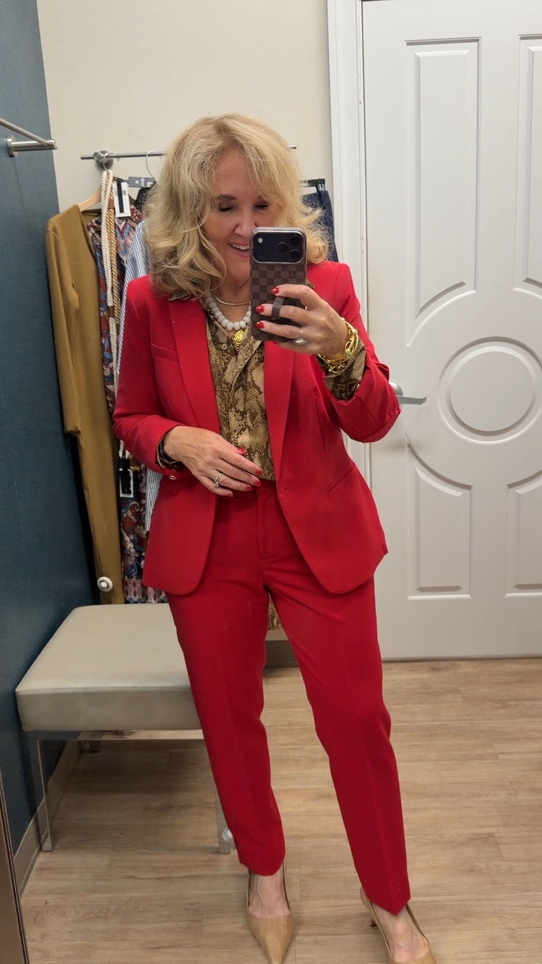 Looking for work conference outfits
This red suit is fabulous. It’s true to size. I’m wearing a 10 in the jacket and an eight in the pants.
The pants are supposed to be cropped so I am 5 foot three. They end up being full length on me blouse I’m in a size 8/medium.

#LTKOver40 #LTKWorkwear #LTKSaleAlert