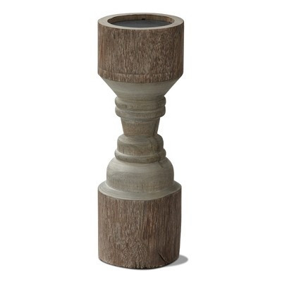 tagltd Rustic Turned Pillar Candle Holder - Antique Bronze Wood Stand, 12" H x 4" Dia, Perfect for Summer Decor | Target
