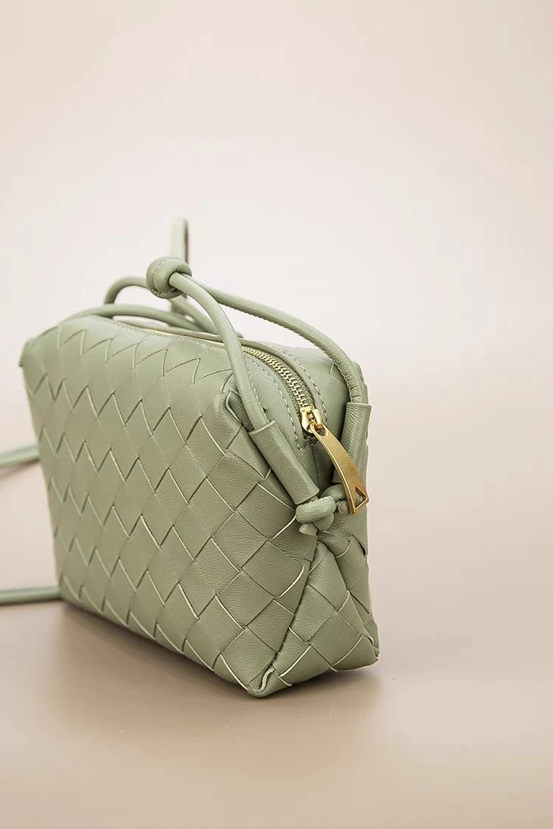 Italian Lambskin Genuine Leather Handwoven Braided Bag BV Style Snapshot Bag Zipped Pouch - Etsy | Etsy (US)