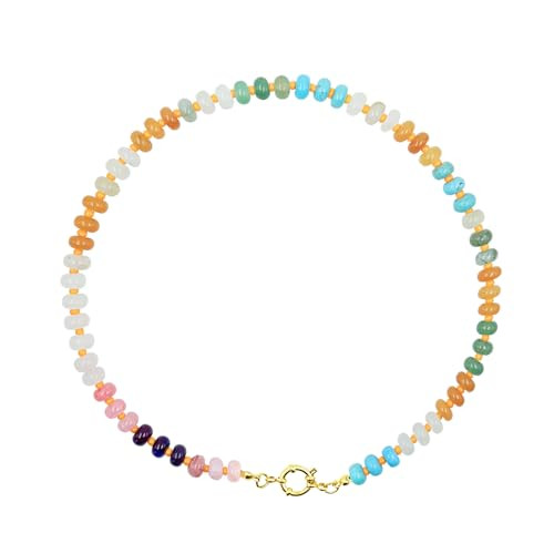 bike8 Natural Stone Rainbow Beaded Choker Necklace for Women - Colorful Boho Surfer Beach Jewelry | Amazon (US)