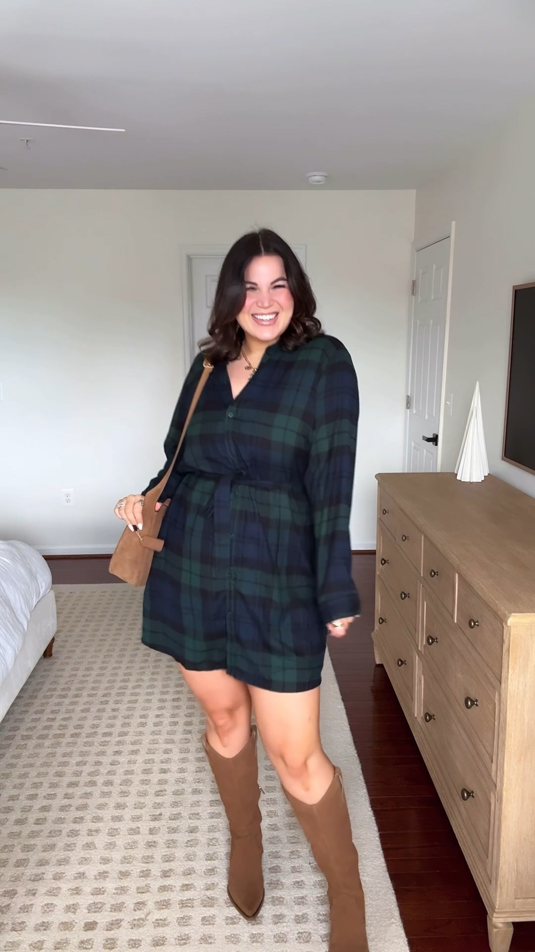 Midsize Thanksgiving outfit! This plaid shirt dress has been in my holiday rotation for the past 3 years + I’m so happy to report it’s back in stock this year! This is the perfect color scheme because it really works for both Christmas + Thanksgiving! 

Anti chafing shorts - M/L 
Bralette - xl 
Robe - xl 
Shirt dress - xl tall 
Boots - 10 

#LTKMidsize #LTKHoliday #LTKTall