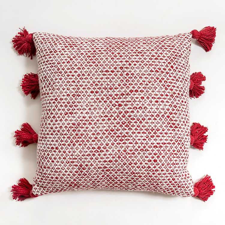 New! Red and White Woven Tassel Pillow | Kirkland's Home