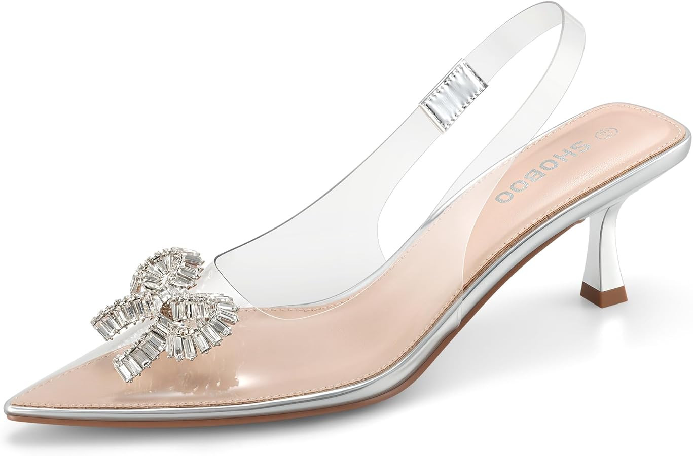 Women's Slingback Kitten Heels with Sparkly Rhinestone Bow - 2.4'' Inches Pointed Toe Pumps for W... | Amazon (US)