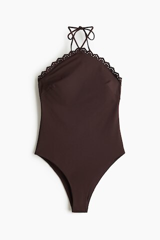 H & M - Padded-Cup Halterneck Swimsuit - Brown | H&M (US + CA)