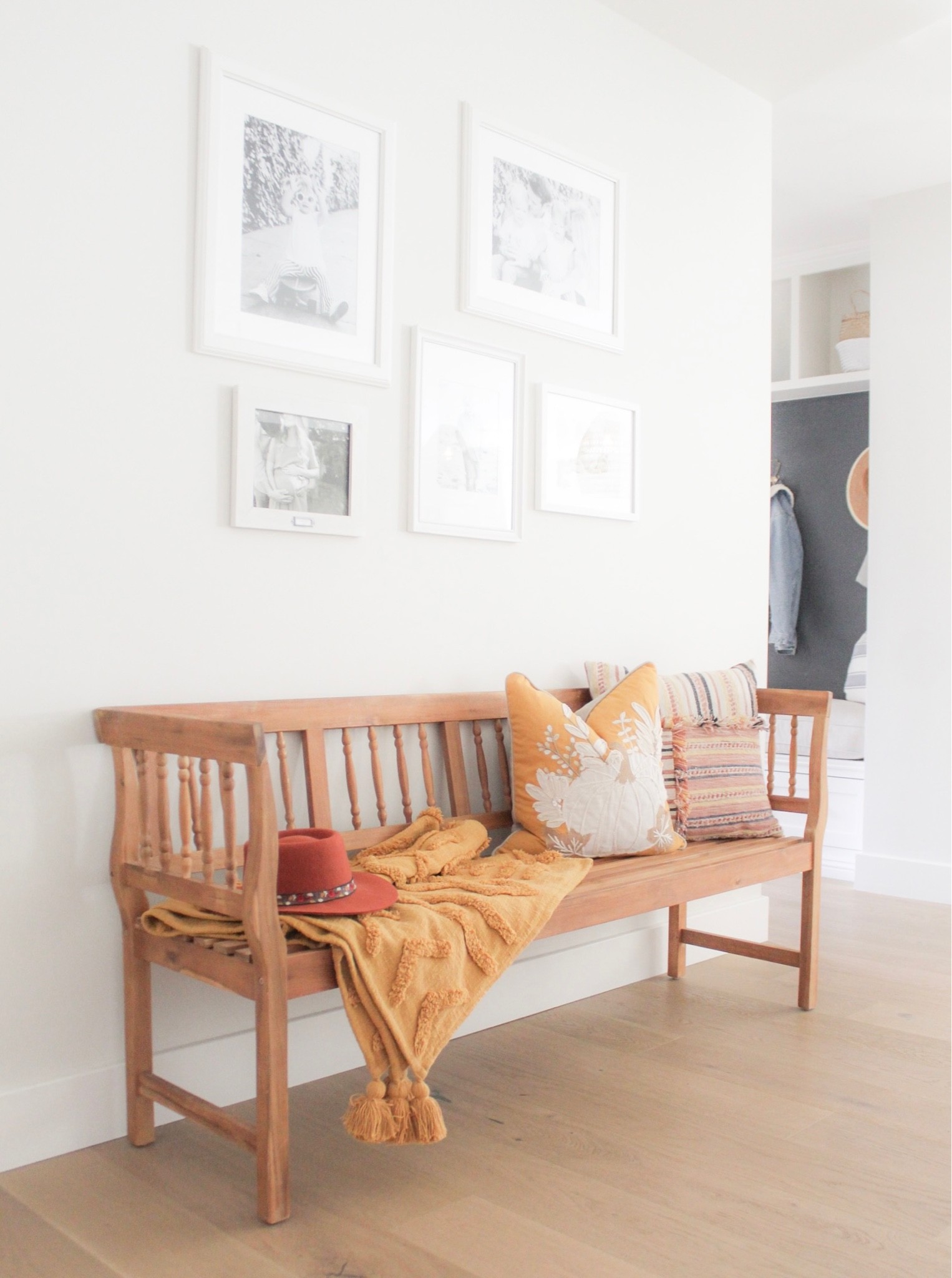Bench, Wood Bench, Accent Furniture, Throw Pillow, Throw Blanket, Fall Home Decor, Mudroom Bench, Fall Home, Furniture 

#LTKHoliday #LTKSeasonal #LTKhome