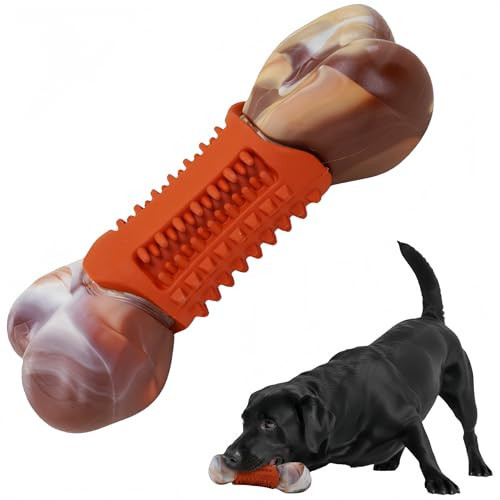 PETKN Tough Dog Toys for Aggressive Chewers,Teeth Cleaning and Training Dog Chew Bone for Medium Large Breed,Dog Bones for Heavy Chewers,Nylon and Rubber Chew Toy,Bone Shape | Amazon (US)