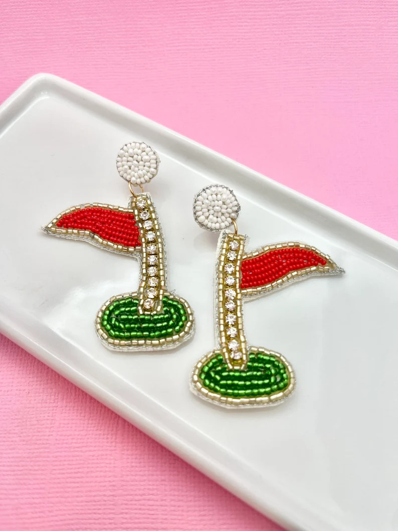 Hole in One Beaded Golf Earrings, Golf Mom, Gift for Golfer, Callaway, Tee Time, Golf Flag, Teach... | Etsy (US)
