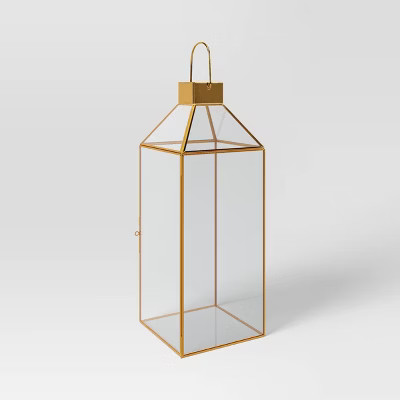 16" Metal and Glass Christmas Lantern Decorative Prop Gold - Wondershop™ | Target