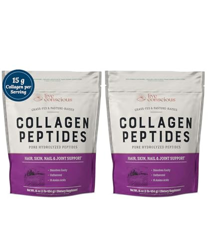 Live Conscious Collagen Peptides Powder - Hair, Skin, Nail, and Joint Support - Type I & III Collagen - Naturally-Sourced Hydrolyzed Protein - 16oz (2-Pack) | Amazon (US)