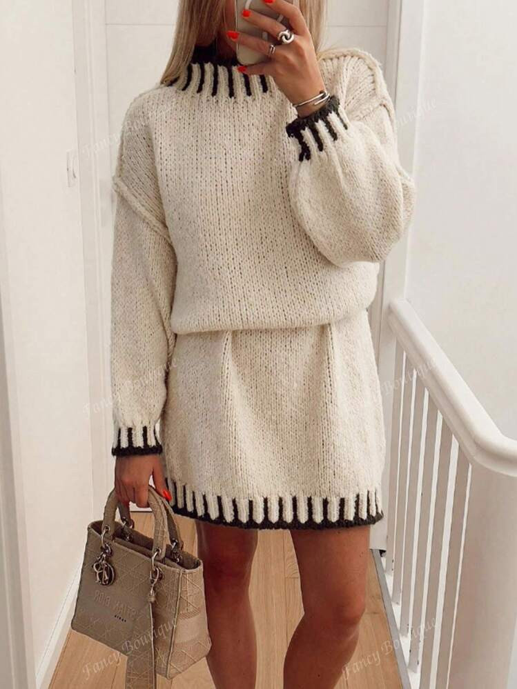 Autumn & Winter Fashionable New Arrival, French Style Women Sweater Dress, Contrasting Color Bloc... | SHEIN