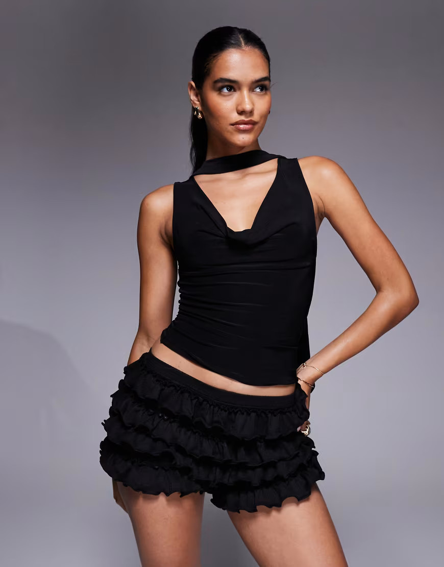 ASOS DESIGN slinky cowl scarf neck top-Black | ASOS (Global)