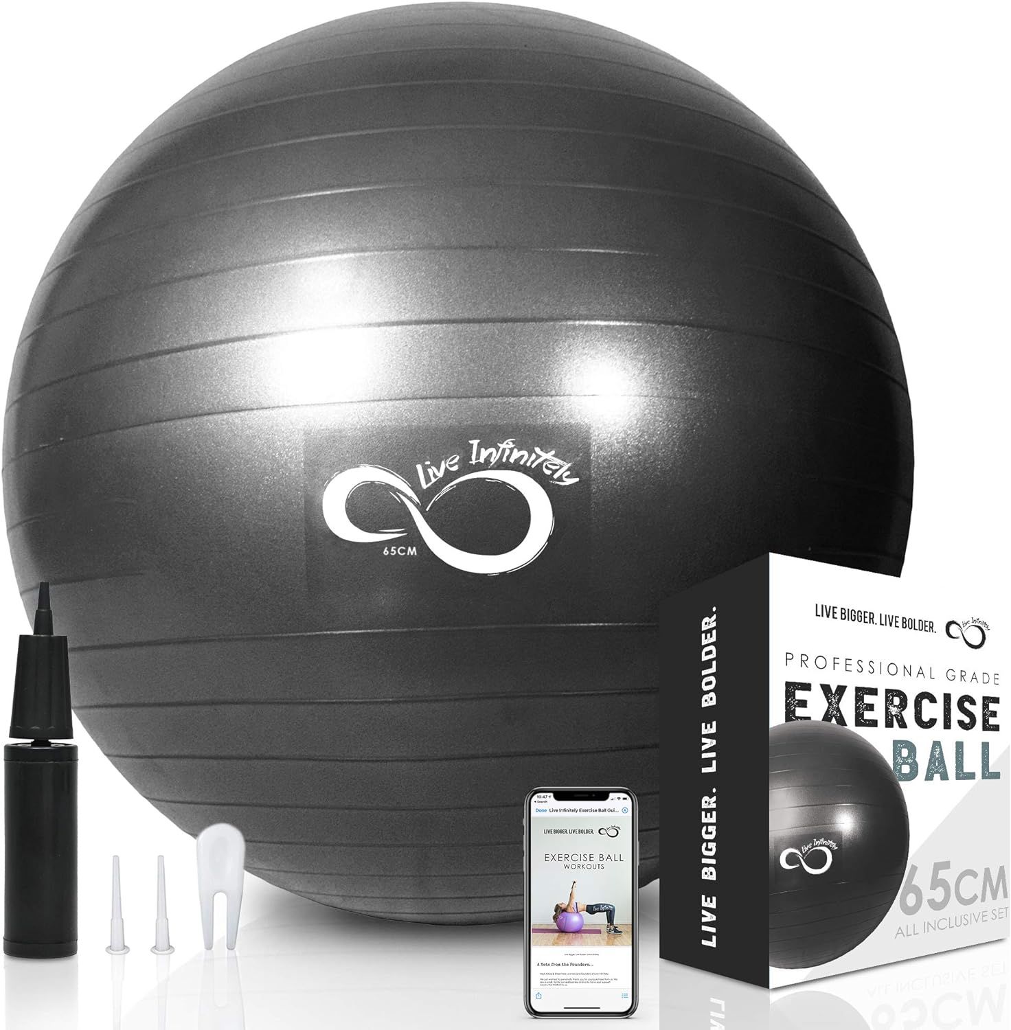 Live Infinitely Exercise Ball (55cm-95cm) Extra Thick Professional Grade Balance & Stability Ball... | Amazon (US)