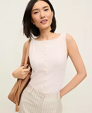 Ribbed Sleeveless Button Top | Ann Taylor