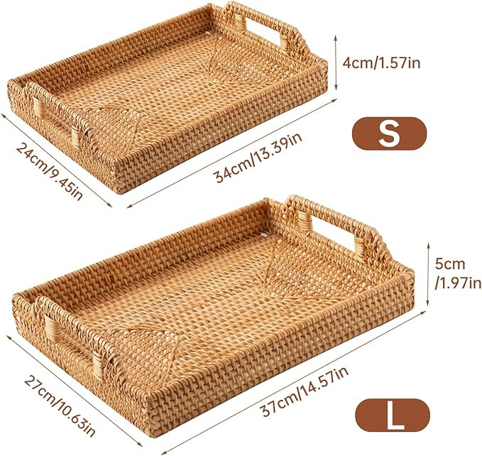 Rectangular Rattan Serving Tray with Handles, Handwoven Wicker Decorative Display Serving Platter... | Amazon (US)