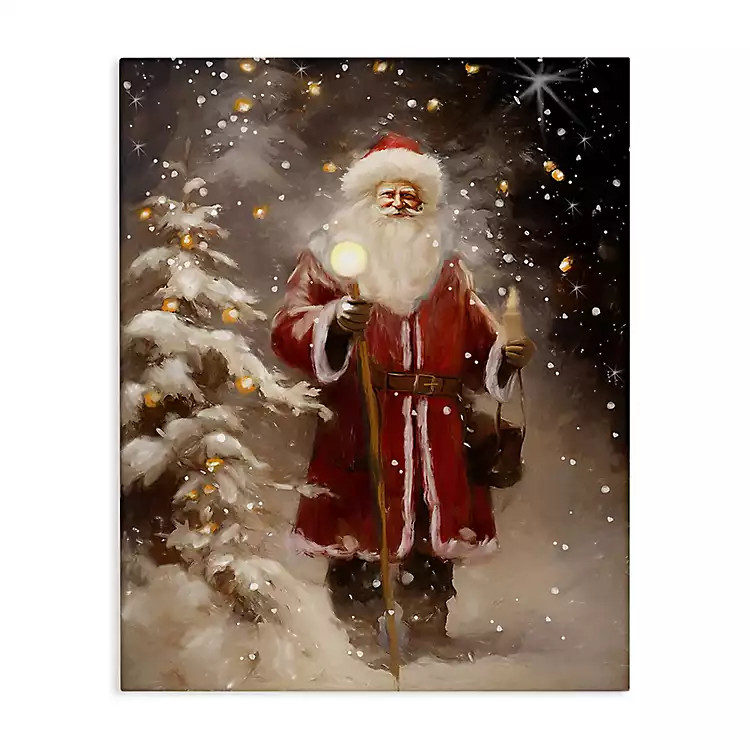 Santa in Snowy Night Canvas Art Print | Kirklands