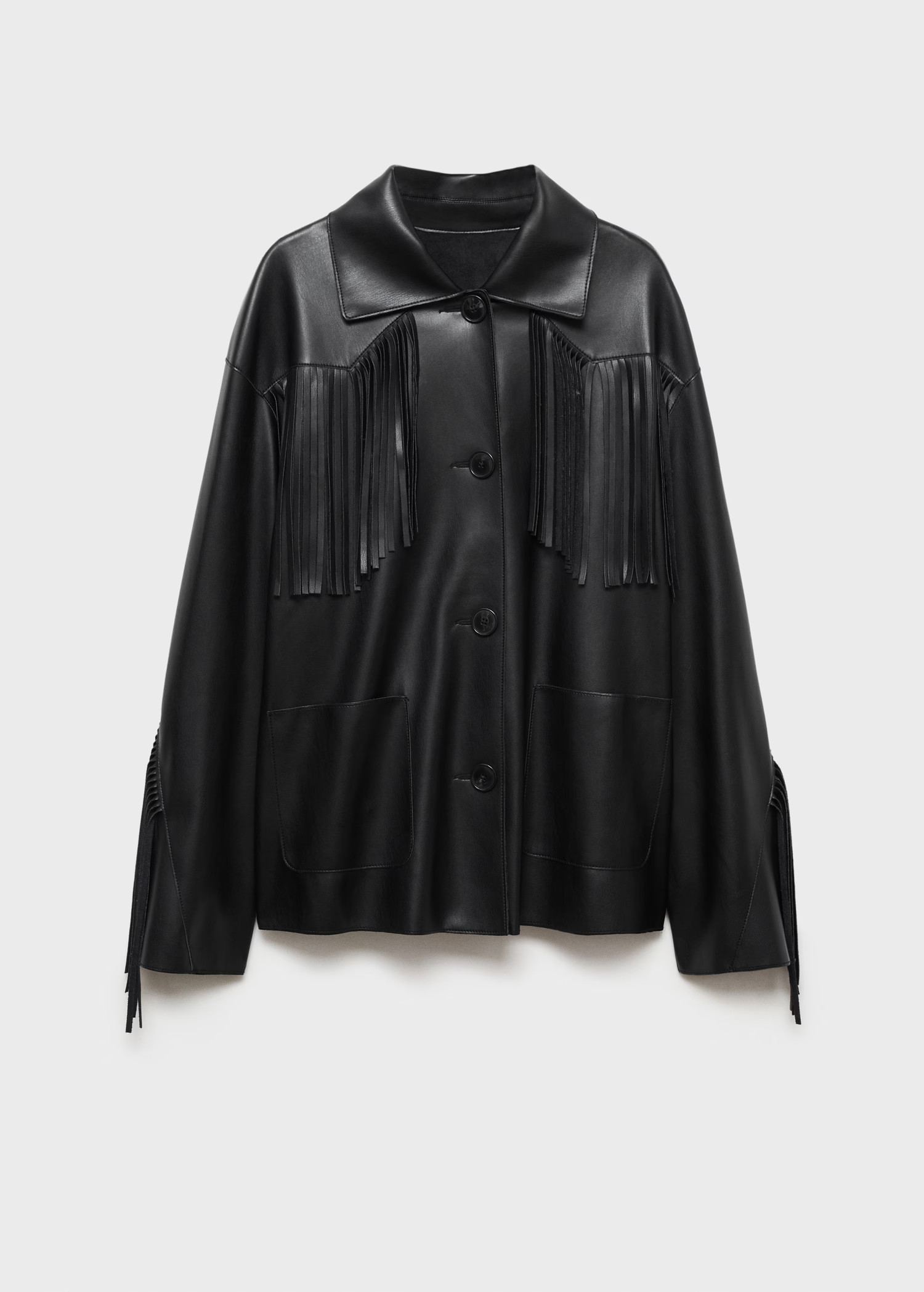 Leather-effect fringed overshirt | Mango (US/MX/AU)
