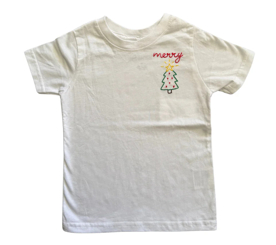 Sweet Olive Street Merry and Christmas Tree Embroidered Tee | JoJo Mommy