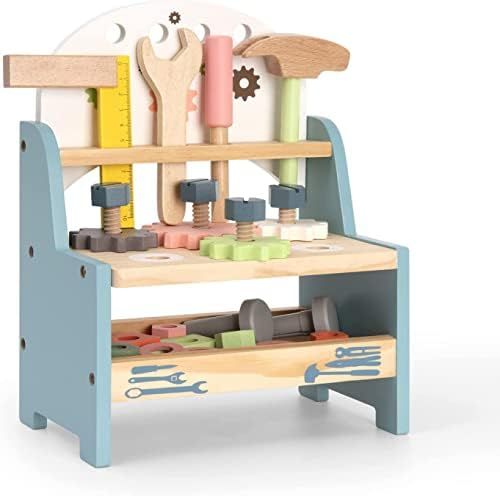 ROBOTIME Tool Bench Set for Toddlers - Mini Wooden Work Bench for Kids, Construction Toys w/Woode... | Amazon (US)