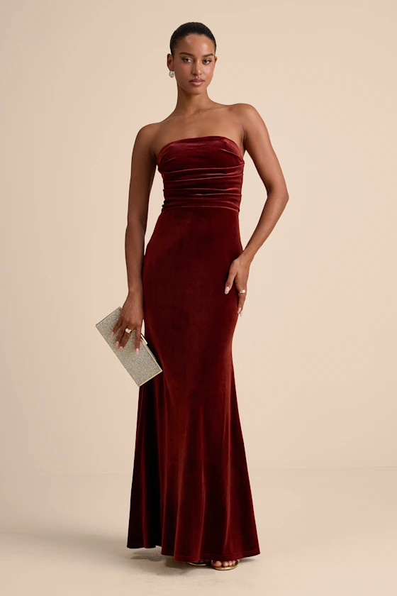 Maren Rust Velvet Strapless Mermaid Maxi Dress | Lulus