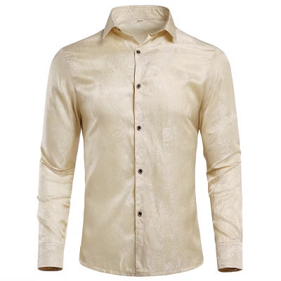 Cloudstyle Mens Floral Rose Print Long Sleeve Dress Shirt for Prom Wedding Beige M | Target
