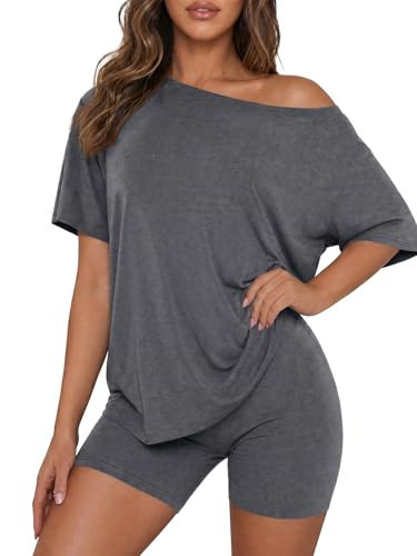 Fisoew Womens 2 Piece Lounge Sets Summer Matching Sets Oversized T Shirts and Biker Shorts 2026 Trendy Outfits | Amazon (US)