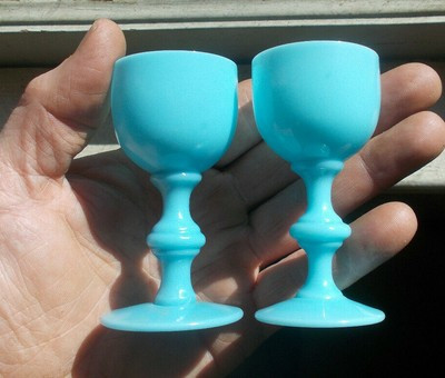 BLUE OPALINE GLASS PORTIEUX VALLERYSTHAL RARE LABELED 3 1/2"CORDIAL WINE GLASSES | eBay US