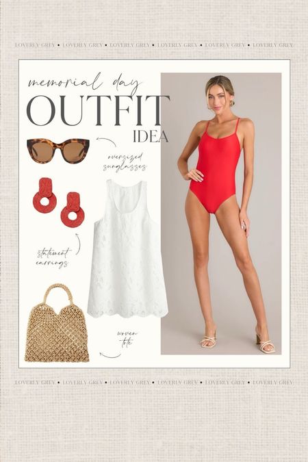 Memorial Day outfit idea. This red one-piece and lace detail dress are perfect for a day at the lake or pool. Loverly Grey, Memorial Day

#LTKSwim #LTKSeasonal #LTKStyleTip