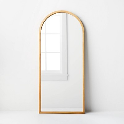 32" x 72" Wooden Arch Mirror Brown - Threshold™ designed with Studio McGee: Minimalist Leaner, Stained Wood Frame, No Assembly Required | Target