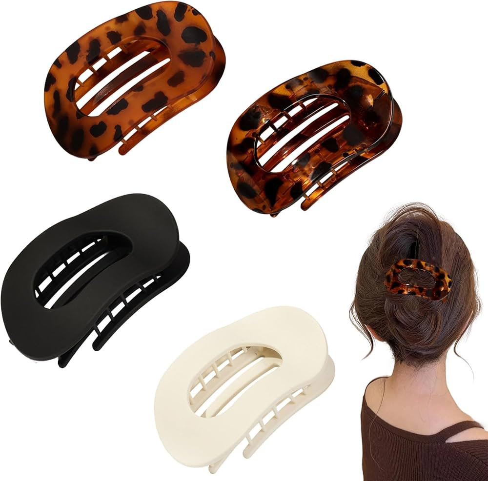 4 Pcs Set Flat Hair Clips for Women - Round Flat Claw Clips Strong Hold Lay Down Claw Clamps Hair... | Amazon (US)