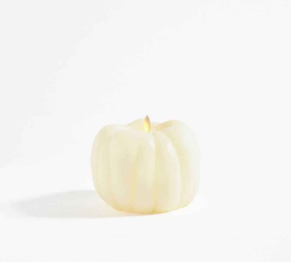 Pumpkin Premium Flicker Flameless Wax Candle, Cream, Small | Pottery Barn (US)