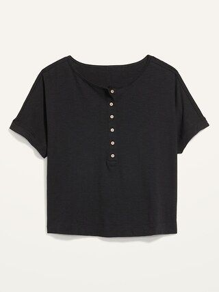 Short-Sleeve Crinkled Slub-Knit Henley Easy T-Shirt for Women | Old Navy (US)