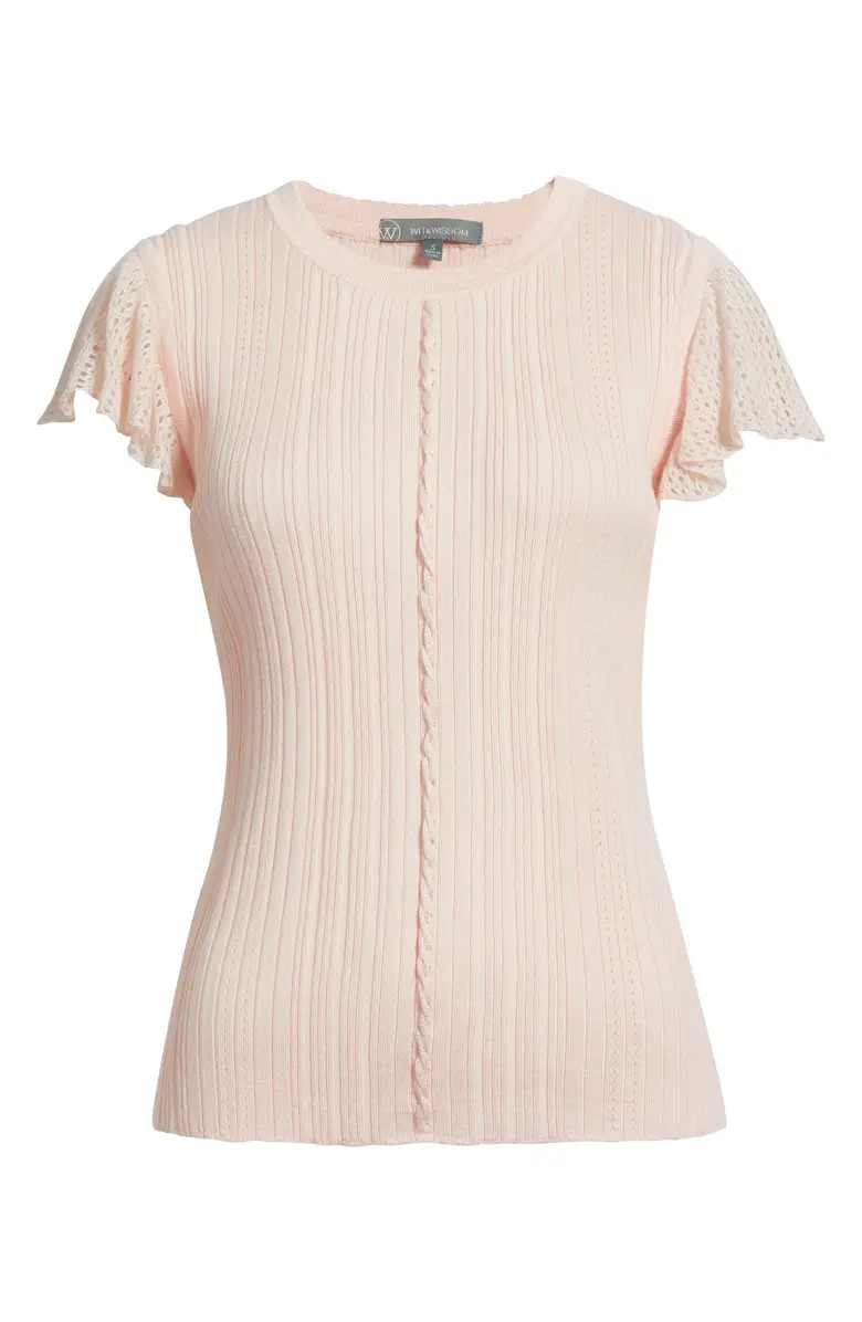 Pointelle Flutter Sleeve Sweater | Nordstrom