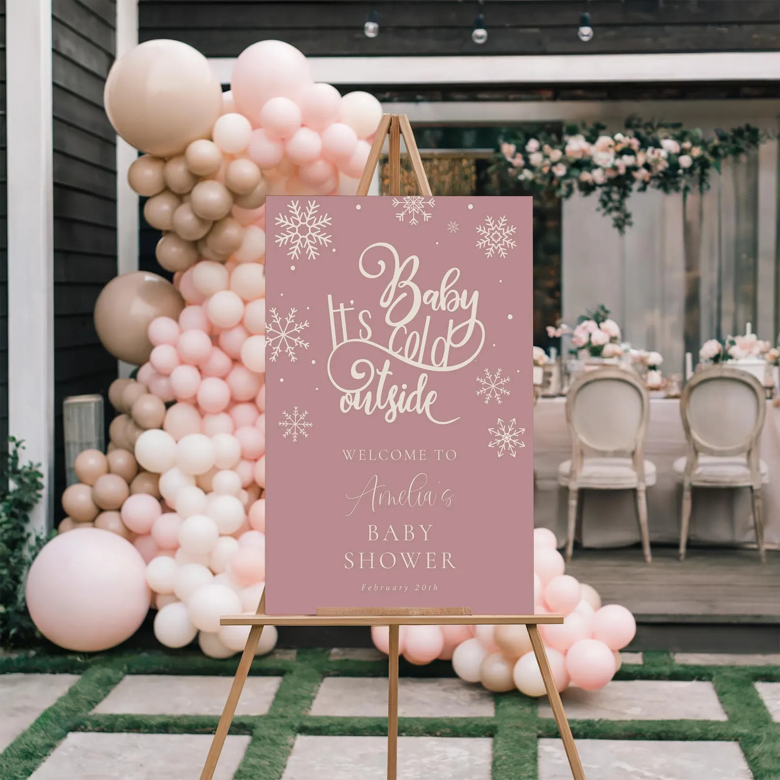 Baby It's Cold Outside Baby Shower Welcome Sign | Winter Wonderland Pink Girl Baby Shower Templat... | Etsy (US)