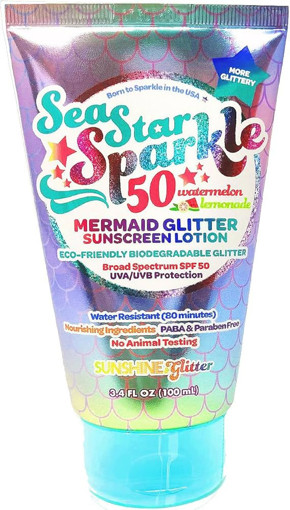 Sunshine & Glitter | Sea Star Sparkle | Biodegradable GLITTER SUNSCREEN SPF 50 | MERMAID WATERMEL... | Amazon (US)