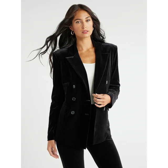 Sofia Jeans Women's Velvet Double-Breasted Blazer, Sizes XS-3XL | Walmart (US)