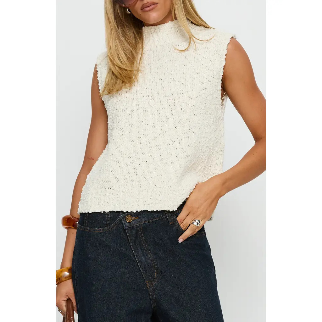 Princess Polly Lanette Mock Neck Sleeveless Bouclé Sweater in Cream at Nordstrom, Size X-Small | Nordstrom