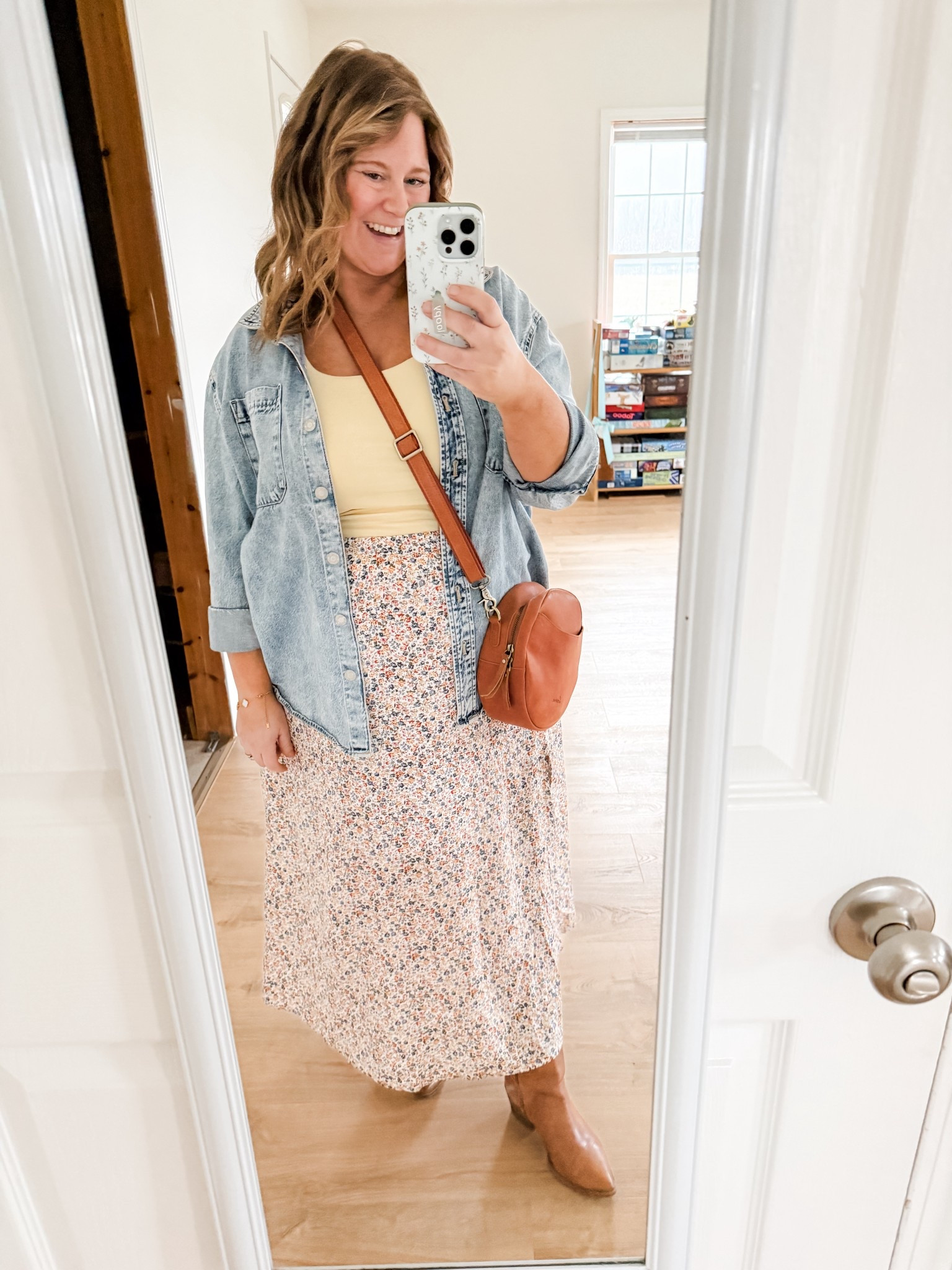 My Old Navy tank is an XL - I have in a couple other colors too! My floral skirt is an XL.  Denim shirt and boots are older so linked similar  

#LTKWorkwear #LTKMidsize #LTKBump