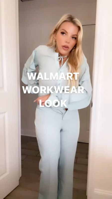 Love this workwear look from Walmart for spring I did a size 6 in the pants and a small top and blazer . Both fit amazingly! 