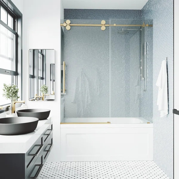 Elan 56-60" W x 66" H Sliding Frameless Tub Door with 3/8" Clear Glass | Wayfair North America