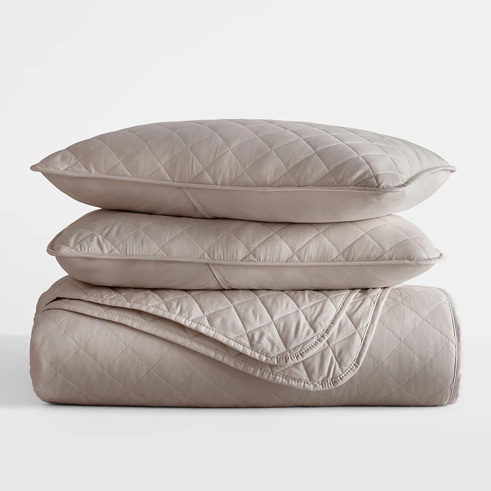 3-Piece Diamond Stitch Quilted Coverlet Set | Linens and Hutch