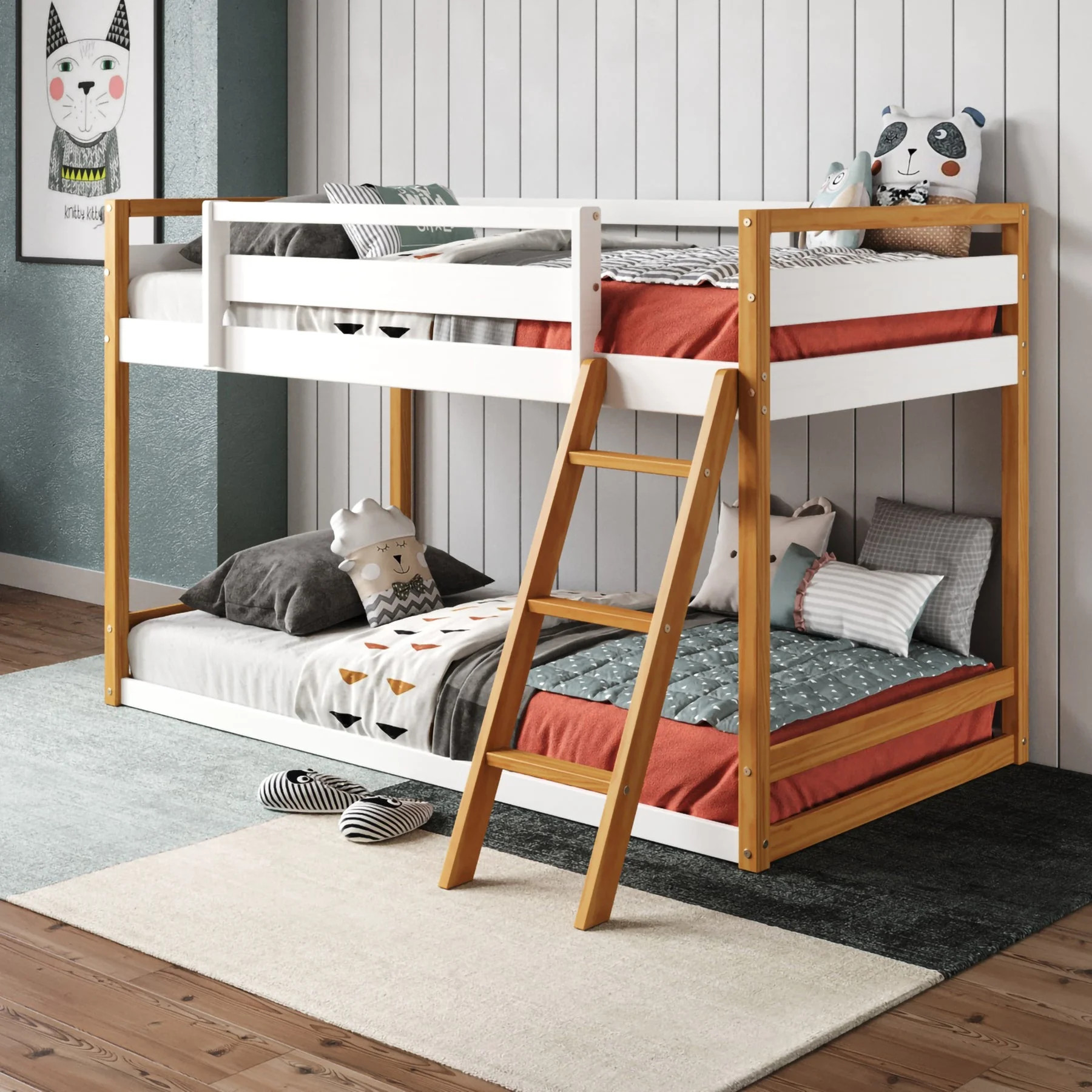 P'kolino Quadra Kids Pine Wood Twin-over-Twin Bunk Beds with Bed Frame White/Natural | Walmart (US)