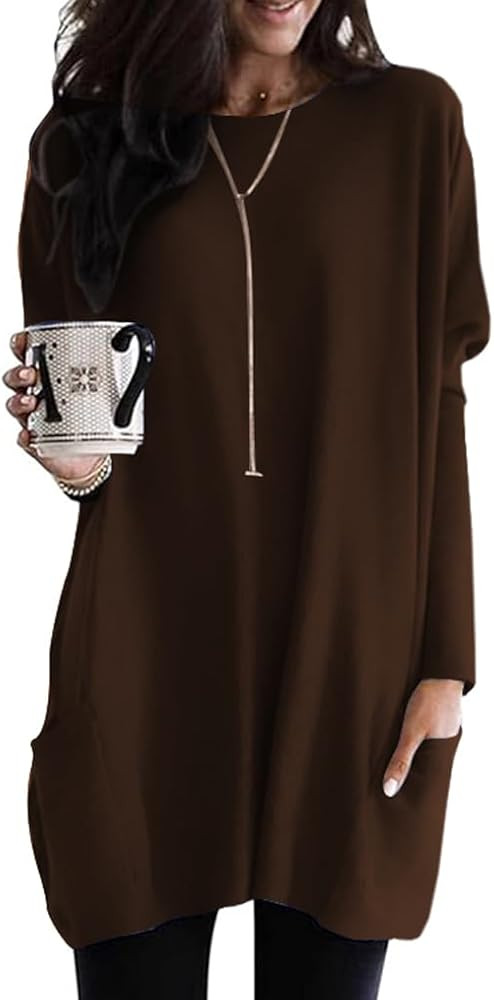Poetsky Fall Womens Tunic or Tops to Wear with Leggings Long Sleeve Casual Long Shirts with Pocke... | Amazon (US)