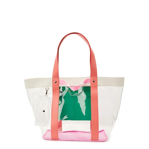 No Boundaries Women's Vinyl Beach Tote with Removable Glasses Case, Multi-Color | Walmart (US)