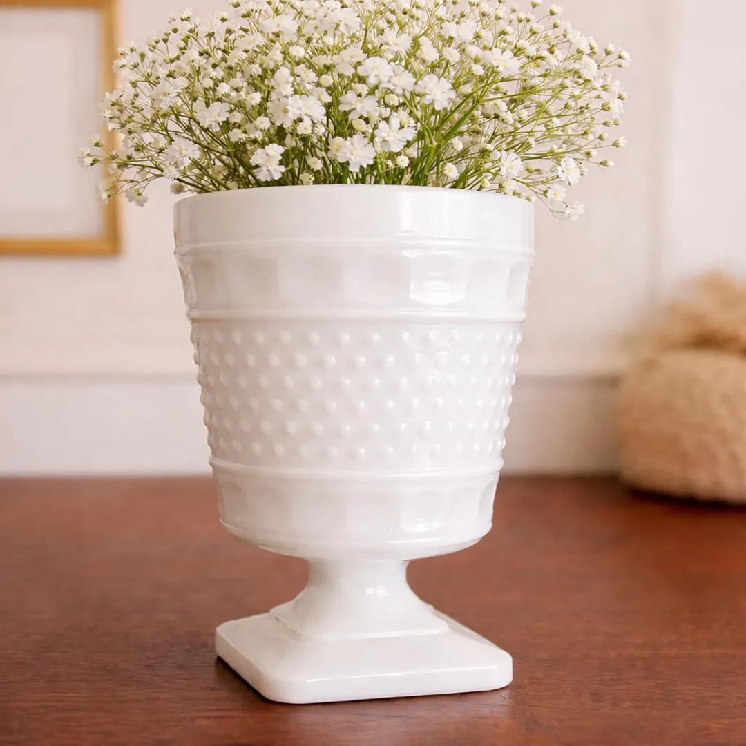 Vintage Milk Glass Hobnail Pedestal Vase | White Milk Glass Compote | Mid-century Decorative Bowl... | Etsy (US)